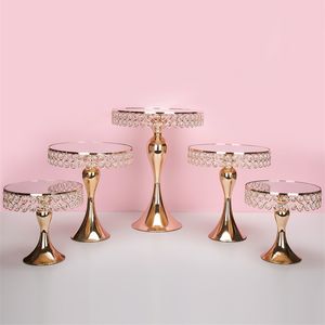 5pcs set Gold Crystal cake holder stand cake pan cupcake sweet table candy bar table centerpieces wedding decorations