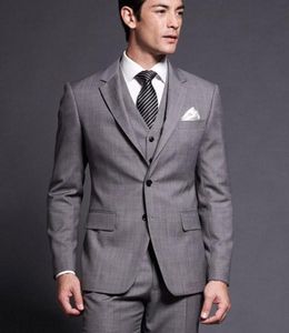 Klasik Stil Açık Gri Adam Çalışma İş Suit Notch Yaka Damat smokin Balo Blazer Ceket (Ceket + Pantolon + Vest + Tie) H: 611