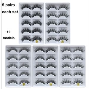 3D Kalın 5 Çift Kirpik Göz Makyaj Mink Yumuşak Doğal 12 Model Ücretsiz Nakliye