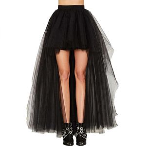 Kadınlar Mesh Hi-lo Tutu Etek Günlük Sade Stil Yüksek Bel Fermuar Petticoat Artı boyutu S-3XL Uzun Düzensiz Siyah Trompet Falda jupe