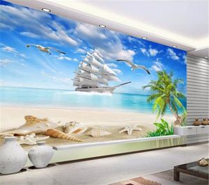 3D продвижение обоев плавное плавание морской пляж кокосовое дерево Парусный спорт ТВ фон стены красивые обои