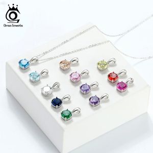 Orsa Jewels 925 Ayar Gümüş Kadın Kolye 12 Renk Ay Lucky Birthstone CZ Zirkon Kolye Kolye Kızlar Için SN118