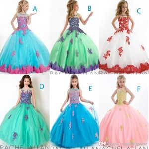 Moda 2020 Pageant Elbiseler Kızlar için Balo Boncuk Mor Ve Yeşim Yeşil Dantel Tül Kat Uzunluk Çocuk Flowergirl Elbiseler DL755