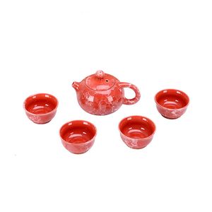 Akıllı Mermer Doku Kong Fu Çay Seti Geleneksel Çin Seramik TeAware ile 1 çaydanlık 4 Çay Kırmızı Mavi Yeşil Düğün Hediyeleri
