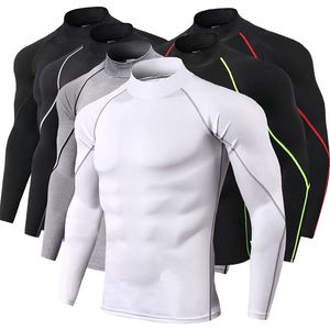 Men Sports T-shirts High Collar Fitness Running Tight Tops High Elastic Long Sleeve Muscle Gym Jersey Bodybuildin Pullover 05