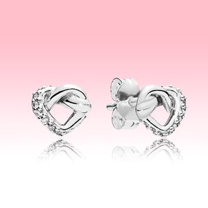 925 Ayar Gümüş Aşk Kalpler Küpe Kadınlar Düğün Takı için Orijinal kutusu Pandora Düğümlü Kalp Saplama Küpe seti