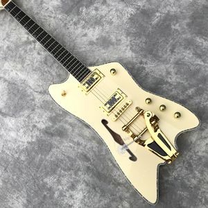 Özel Elektro Gitar ile Renk Kabuk Inci Bağlama Süt Beyaz F-Hole Vibrato Sistemi Büyük Destek Bırak