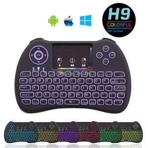 Rainbow Backlit H9 Kablosuz Uzaktan Kumanda 2.4GHz Sinek Hava Fare Arka Işığı Qwerty PC Android TV Kutusu için Dokunmatik Pad