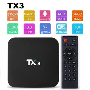 Tanix TX3 Smart TV BOX Android 9.0 Amlogic S905X3 Lettore multimediale 8K 4 GB RAM 32 GB 64 GB ROM 2,4 G/5 GHz Dual Wifi BT H.265 Set Top Box