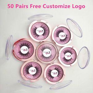 Ücretsiz Logo 50 Pairs Toptan 18Style Kirpikler Şeffaf Bant Yanlış Kirpik Crisscross 3D Vizon Lashes El Yapımı Göz Lashes