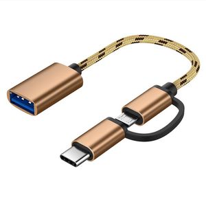2 in 1 USB2.0 OTG Adapter Nylon Braided cable Micro USB Type C for huawei MacBook Type-C