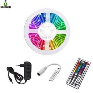 Dim LED Şerit Işık Kiti 30LED / M 150LED 12 V 5050 RGB LED Işıklar Şerit 5 M Bant Aydınlatma Mini Kontrol 24Keys 44Keys