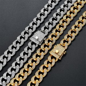 Hip Hop Küba Bağlantı Zincirleri Kolye Moda Takı Rhinestones Buzlu Punk Kolye 12mm Genişlik 14 K Altın Kaplama Gümüş Bilezik