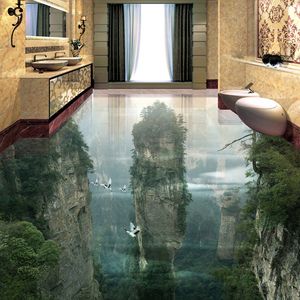 Özel Fotoğraf Kat Duvar Kağıdı 3D Cliffs Dağ Zirveleri Oturma Odası Banyo 3D Zemin Fayans Mural PVC Kendinden Yapışkanlı Duvar Kağıdı Rulo