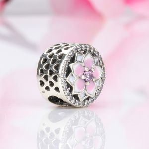 Toptan-Çiçek Charm Boncuk Lüks Tasarımcı Takı Ile Pandora için 925 Ayar Gümüş CZ Elmas DIY kadın Bilezik Boncuk