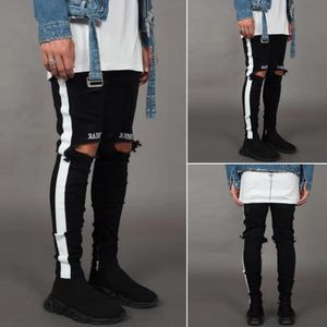 Ripped Jeans Men's Streetwear Men's Denim Embroidery Cotton Straight Hole Pocket Trouser Distressed Trousers ClothinZ0306
