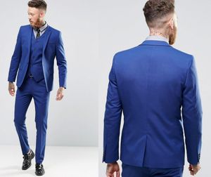 Mavi Renk Nazik adam Smokin Suits Gerçek Görüntü Yakışıklı Damat Suits Men (Ceket + Pantolon + Vest) HY6013 İçin Tek Düğme Slim Fit Düğün Suit