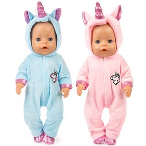 Doll clothes for 43cm born Baby doll coat unicorn hoodie set 17" reborn Christmas clothes Unicornio outfit for doll