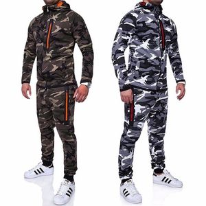 Jaqueta dos homens dos homens Mens Camuflagem Jaqueta Sets Impresso 2 Pcs Sportwear Masculino Calças Superior Ternos Hoodie Outdoor Casaco Calças
