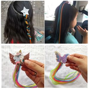 Парик выдвижения волос для малышей девушка Ponytails Unicorn Глава смычки Зажимы Аксессуары заколки шпилька заколка для волос 50шта 0123