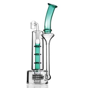 Blue green Bong Dab rig Hookahs Spline Perc recycler Oil Pipes bongs with 14 mm joint heady glass for smoking 흡연