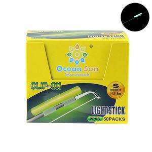 50 confezioni SS S M L Taglia Pesca notturna Luminosa luce fluorescente stick Snap Clip On Canna da pesca Punta Glow Stick Strumento luminoso FU011