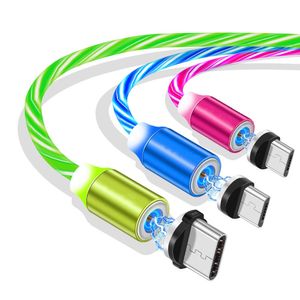 1m 3ft 2a Hızlı Şarj Kabloları LED Glow Akan Manyetik Tip C Mikro USB Kablosu Samsung S8 S9 S10 HTC LG