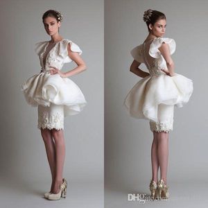 2020 Белый Оболочка Свадебные Платья с Overskirt Sheer шеи аппликациями Колено длины Краткость Люкс Свадебные платья выполненном на заказ