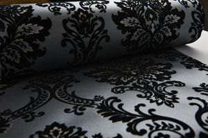 Продажа уникальных классических бархатных бархатных флокированных дамасских обоев Mystery черного цвета, текстильных обоев для украшения дома3072