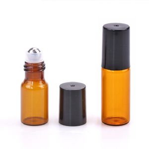 3ml 5ml Amber Cam Şişe Üzerinde Rulo Seyahat Esansiyel Yağı Parfüm Şişesi Paslanmaz Çelik Toplar ile