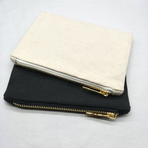 5x7IN 12 унций толстой хлопчатобумажной кошелек Mini Canvas Cosmetic Bag Black/Natural Canvas Organizer Кошелька с подкладкой и золотым металлическим молнией