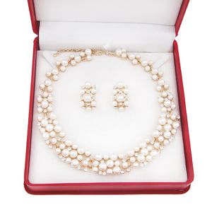 Pearl Gold Plated Simple Elegant Bridal necklace earring Jewelry Sets Kit Gift