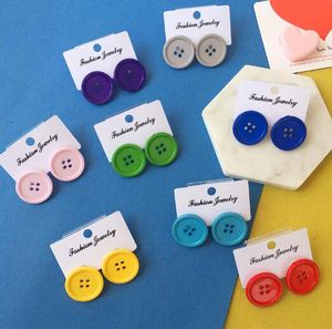 2021 Abartılı Renkli Şeker Renk Düğmeleri Saplama Küpe Vintage El Yapımı Yuvarlak Japon Harajuku Komik Küpe Takı Hediye
