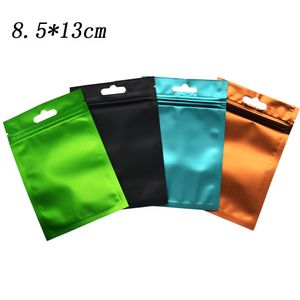 100pcs/lot 8.5x13cm mat yüzey plastik zip kilit torbası renkli alüminyum folyo paketi atıştırmalık için paketler