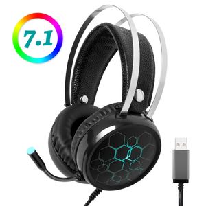 Xbox One PS4 PC Bilgisayar RGB Işık Kablolu Mikrofon Gamer Surround Ses USB Profesyonel 7.1 Gaming Headset Aydınlık Kulaklık