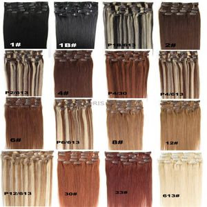 16 -24 polegadas Blond Black Brown Silky Straight Clip em extensões de cabelo humano 70g 100g cabelo remy indiano brasileiro para cabeça cheia