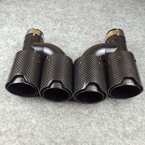 Bir çift H tarzı karbon fiber egzoz ucu ipuçları otomatik susturucu M logolu Bmw için Parlak Siyah paslanmaz çelik