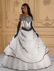 Elegant Gothic-Inspired Black and White Lace Bridal Gown, Strapless Corset Country Wedding Dress with Lace-up Back