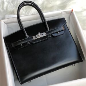 30 cm Black Tote Italie Box Cuir Brand Bag Prix de gros Prix entièrement fait à la main Forme de cire de luxe Message de cire à l'extérieur