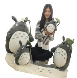 30 cm INS doux Totoro poupée debout Kawaii japon dessin animé Figure chat gris en peluche jouet avec feuille verte parapluie enfants présent 6820328