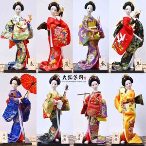 30 cm Kawaii Japonais Belle Geisha Figurines poupées avec beau kimono maison bureau décoration Miniatures cadeau d'anniversaire 210607