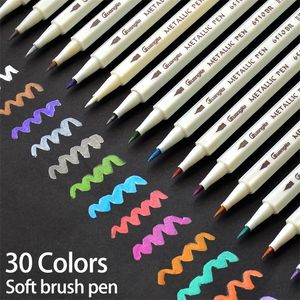 30 colores metálicos cepillo suave marcador pluma diy scrapbooking artesanías para dibujar álbum de fotos scrapbooking artesanías tarjeta haciendo 210226