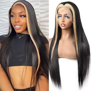 30inch New Skunk Stripe Wig Black Blonde HD Lace Front Wig Perruques de cheveux humains 13x4 13x6 5x5 4x4 Straight Body Bandeau Bangs pour les femmes