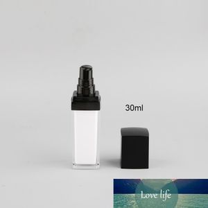 Botella de loción cuadrada acrílica blanca de 30ml y 1 floz con dispensador de emulsión, bomba con pulsador para loción, tapa negra pulverizadora atomizada (50 unidades)