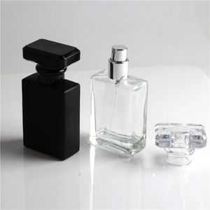 Bouteille de parfum en verre noir et blanc de 30ml, atomiseur transparent, vaporisateur noir, cristal carré transparent