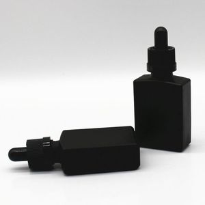 Flacons compte-gouttes avec Pipette de réactif liquide en verre givré noir de 30ml, récipient carré pour huile essentielle et parfum Sskit