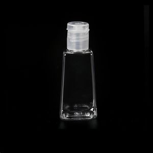 Desinfectante de manos vacío de 30 ml, botella de plástico PET con tapa abatible, botella con forma trapezoidal para desmaquillador, líquido desinfectante