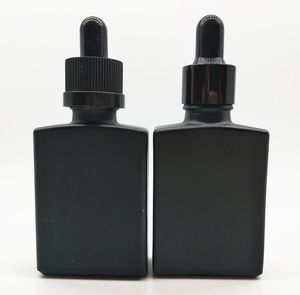 Bouteilles de parfum en verre de glaçage de 30 ml Solid Black Square Rectangular Dropper Liquid Essential Oil Bottle SN2540