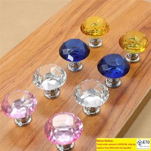 Boutons de porte en cristal de diamant de 30mm, boutons de tiroir en verre, poignée de meuble de cuisine, poignées à vis et poignées quincaillerie pour la maison