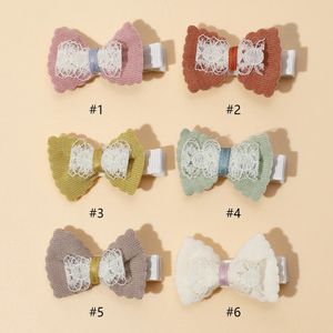 30 pc/lot Crochet tricot arc pinces à cheveux dentelle arc épingles à cheveux accessoires pour bébé filles enfant en bas âge tricot fleur Hairgrips en gros 240105